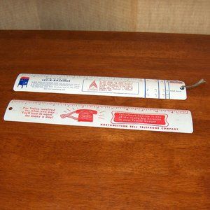 Metal Rulers, Vintage, Northwestern Bell Telephone, and Postal Scale